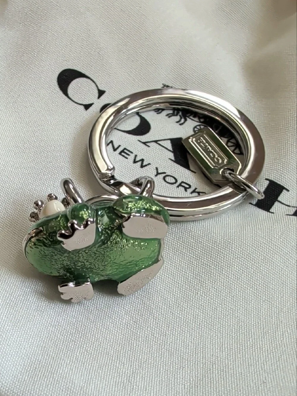 Coach Frog Prince Enameled Keychain With Swarovski Crystals (92448) EUC